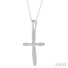 1/10 ctw Cross Charm Round Cut Diamond Petite Pendant in 10K White Gold