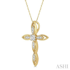 1/10 ctw Extended Frame Marquise Cross Round Cut Diamond Pendant With Chain in 10K Yellow Gold