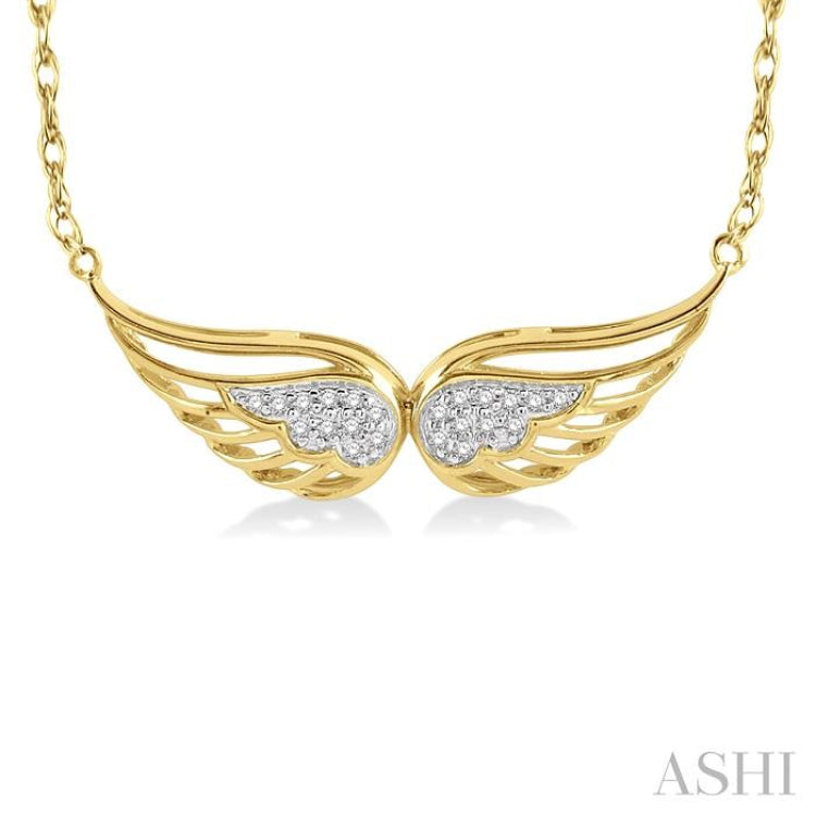 1/20 ctw Angel Wing Round Cut Diamond Necklace in 10K Yellow Gold