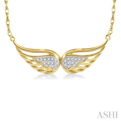 1/20 ctw Angel Wing Round Cut Diamond Necklace in 10K Yellow Gold