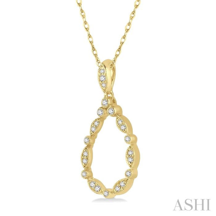 1/8 ctw Marquise Lattice Hollow Drop Round Cut Diamond Pendant With Chain in 10K Yellow Gold