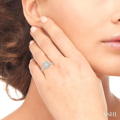 3/8 ctw Emerald Shape fusion Baguette and Round Cut Diamond Ring in 14K White Gold