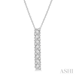 1/2 ctw Zigzag Baguette and Round Cut Diamond Bar Pendant With Chain in 14K White Gold