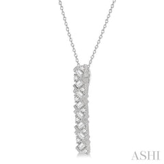 1/2 ctw Zigzag Baguette and Round Cut Diamond Bar Pendant With Chain in 14K White Gold