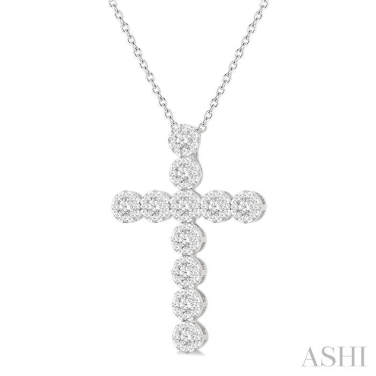 1 ctw Lovebright Round Cut Diamond Cross Pendant in 14K White Gold with chain