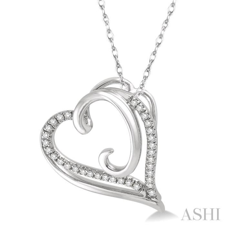 1/10 ctw Round Cut Diamond Heart Pendant in 10K White Gold with Chain