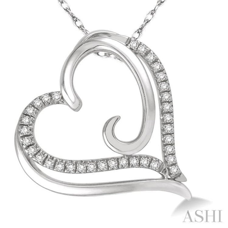 1/10 ctw Round Cut Diamond Heart Pendant in 10K White Gold with Chain