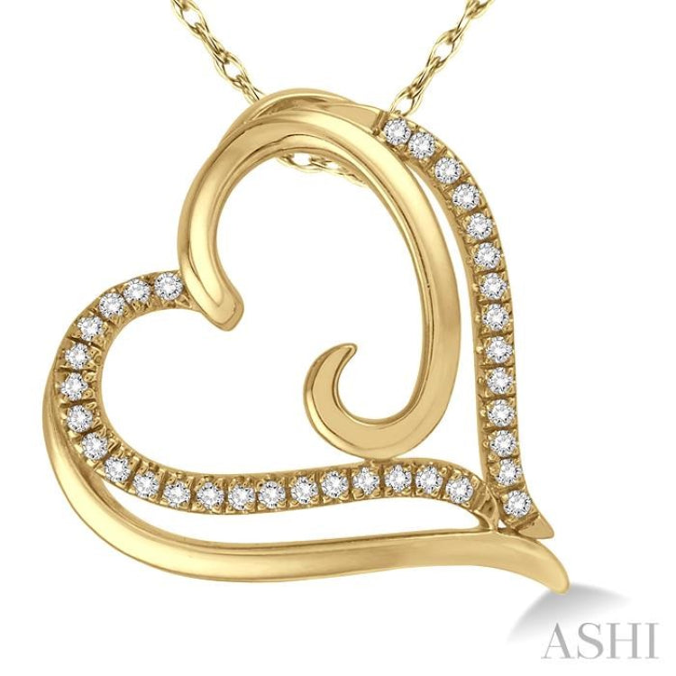 1/10 ctw Round Cut Diamond Heart Pendant in 10K Yellow Gold with Chain