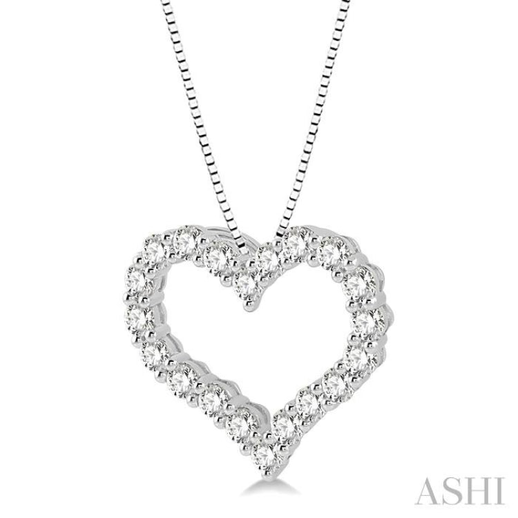 1 ctw Heart Shape Round Cut Diamond Pendant With Chain in 14K White Gold