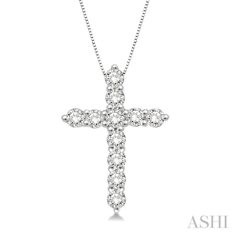 1/2 ctw Round Cut Diamond Cross Pendant in 14K White Gold with Chain