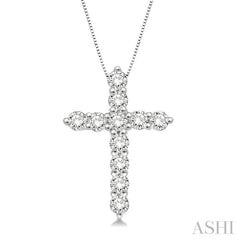 1/2 ctw Round Cut Diamond Cross Pendant in 14K White Gold with Chain