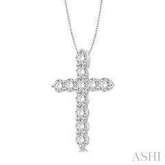 1/2 ctw Round Cut Diamond Cross Pendant in 14K White Gold with Chain