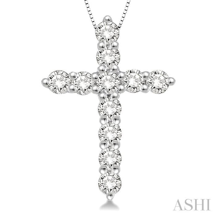 1/2 ctw Round Cut Diamond Cross Pendant in 14K White Gold with Chain