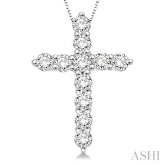 1/2 ctw Round Cut Diamond Cross Pendant in 14K White Gold with Chain