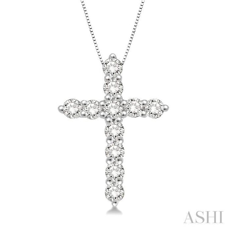 1/4 ctw Round Cut Diamond Cross Pendant in 14K White Gold with Chain