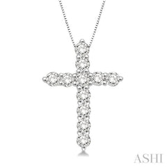 1/4 ctw Round Cut Diamond Cross Pendant in 14K White Gold with Chain