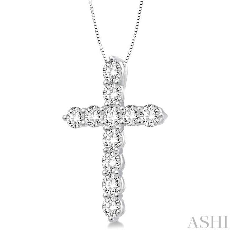1/4 ctw Round Cut Diamond Cross Pendant in 14K White Gold with Chain