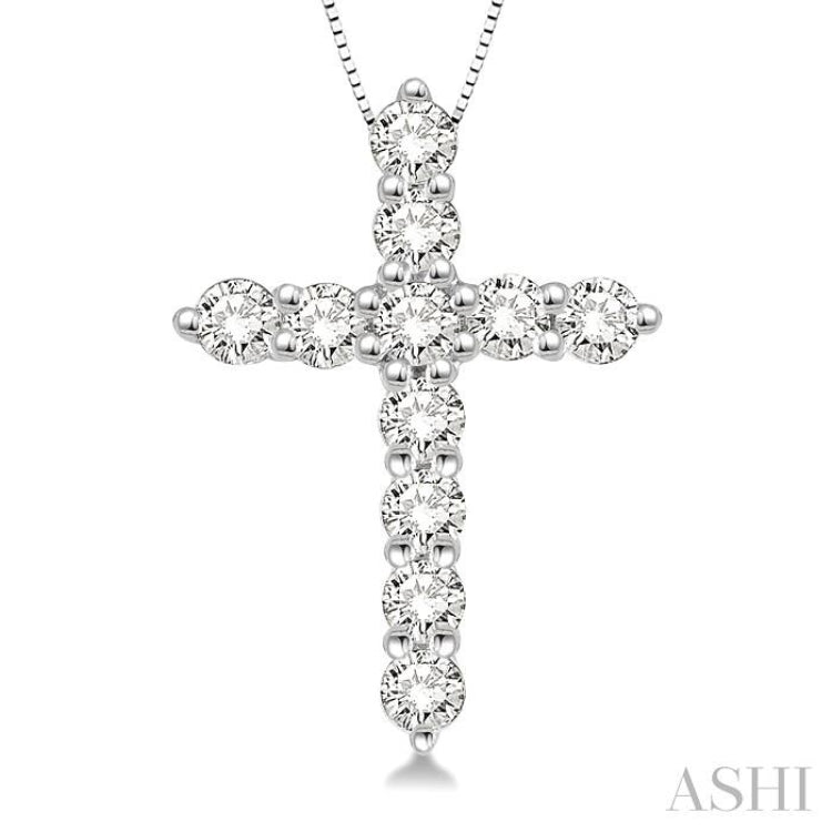 1/4 ctw Round Cut Diamond Cross Pendant in 14K White Gold with Chain