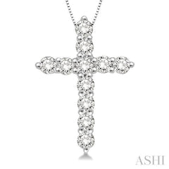 1/4 ctw Round Cut Diamond Cross Pendant in 14K White Gold with Chain