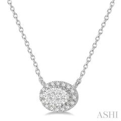 1/2 ctw Oval Shape Round Cut Diamond Lovebright Pendant With Chain in 14K White Gold