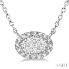 1/2 ctw Oval Shape Round Cut Diamond Lovebright Pendant With Chain in 14K White Gold