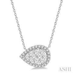 3/4 ctw Pear Shape Round Cut Diamond Lovebright Pendant With Chain in 14K White Gold
