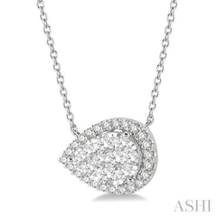 3/4 ctw Pear Shape Round Cut Diamond Lovebright Pendant With Chain in 14K White Gold