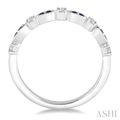 1.35 MM Sapphire and 1/6 ctw Round Cut Diamond Precious Stone Wedding Band in 14K White Gold
