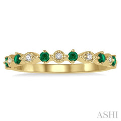 1.8 MM Round Cut Emerald and 1/20 ctw Round Cut Diamond Precious Half Eternity Wedding Band in 14K Yellow Gold