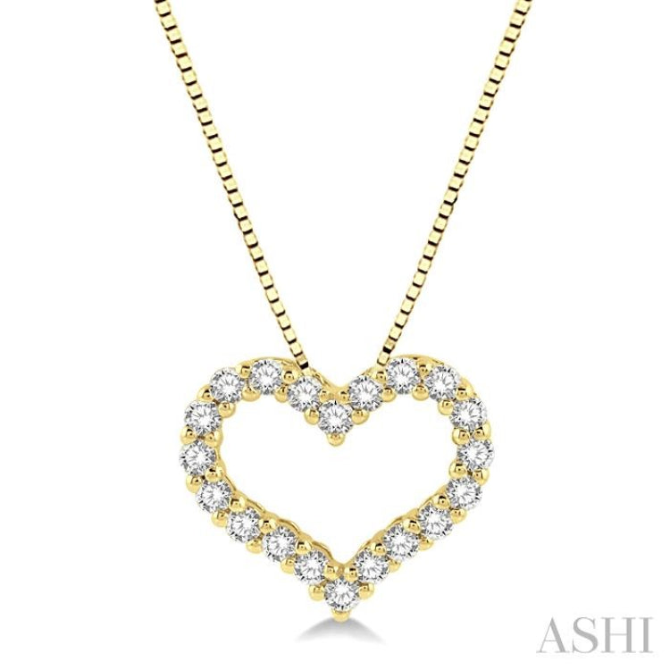 1/2 ctw Heart Shape Round Cut Diamond Pendant With Chain in 14K Yellow Gold