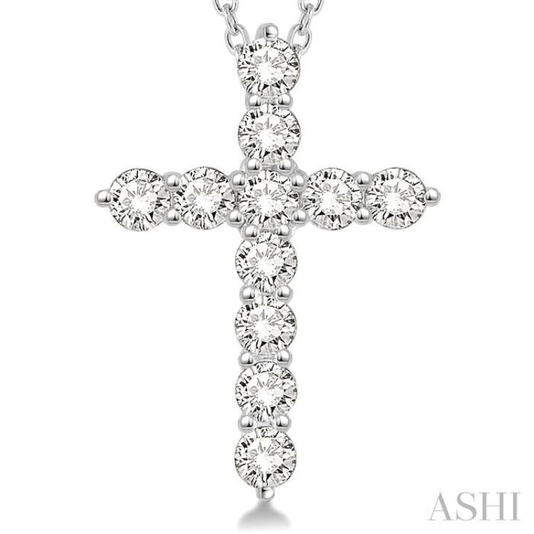 2 ctw Round Cut Diamond Cross Pendant in 14K White Gold with Chain