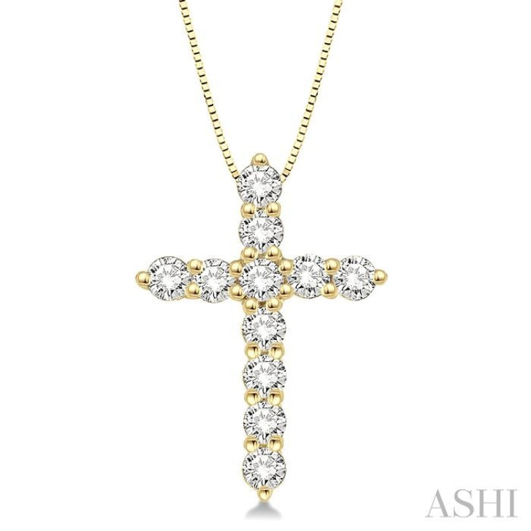 1/2 ctw Round Cut Diamond Cross Pendant in 14K Yellow Gold with Chain