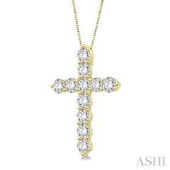 1/2 ctw Round Cut Diamond Cross Pendant in 14K Yellow Gold with Chain