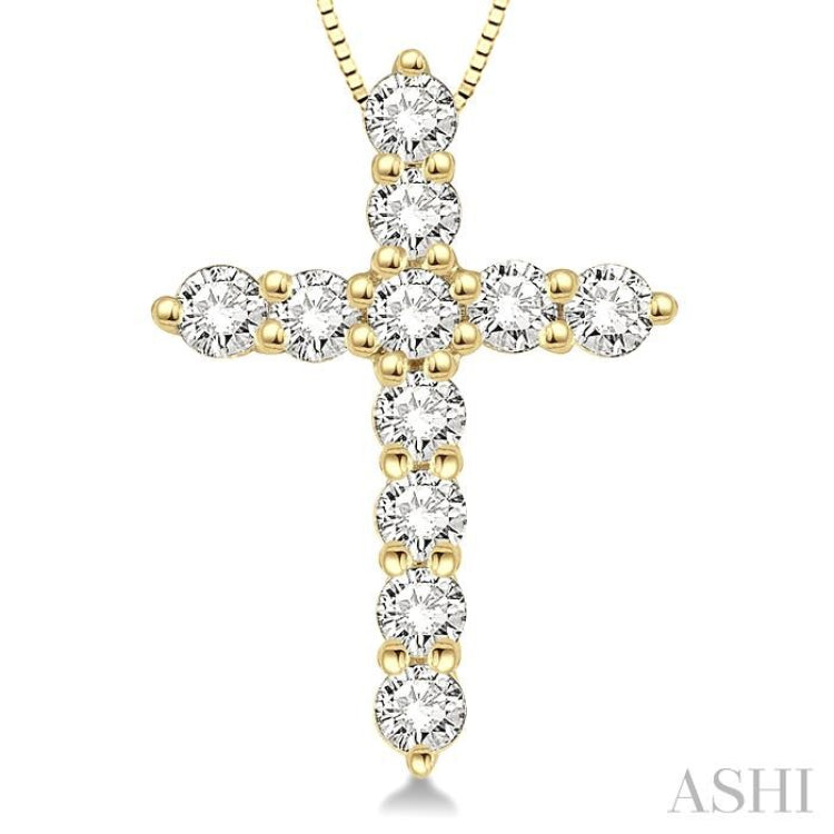 1/2 ctw Round Cut Diamond Cross Pendant in 14K Yellow Gold with Chain