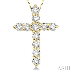 1/2 ctw Round Cut Diamond Cross Pendant in 14K Yellow Gold with Chain