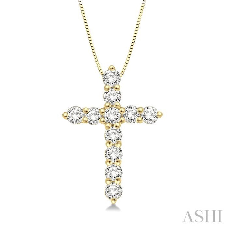 1/4 ctw Round Cut Diamond Cross Pendant in 14K Yellow Gold with Chain