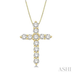 1/4 ctw Round Cut Diamond Cross Pendant in 14K Yellow Gold with Chain