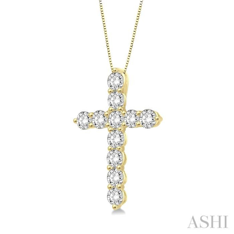 1/4 ctw Round Cut Diamond Cross Pendant in 14K Yellow Gold with Chain