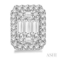 3/4 ctw Octagonal Baguette & Round Cut Diamond Stud Earrings in 14K White Gold