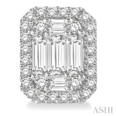 5/8 ctw Octagonal Baguette & Round Cut Diamond Stud Earrings in 14K White Gold