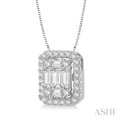 1/2 ctw Octagonal Baguette & Round Cut Diamond Pendant With Box Chain in 14K White Gold