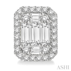 3/8 ctw Octagonal Baguette & Round Cut Diamond Stud Earrings in 14K White Gold