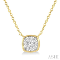 1/6 ctw Cushion Shape Lovebright Diamond Pendant With Chain in 14K Yellow and White Gold