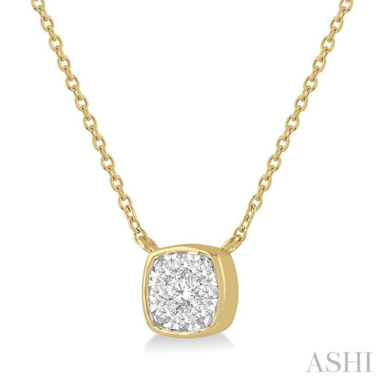 1/6 ctw Cushion Shape Lovebright Diamond Pendant With Chain in 14K Yellow and White Gold