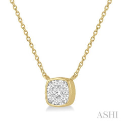 1/6 ctw Cushion Shape Lovebright Diamond Pendant With Chain in 14K Yellow and White Gold