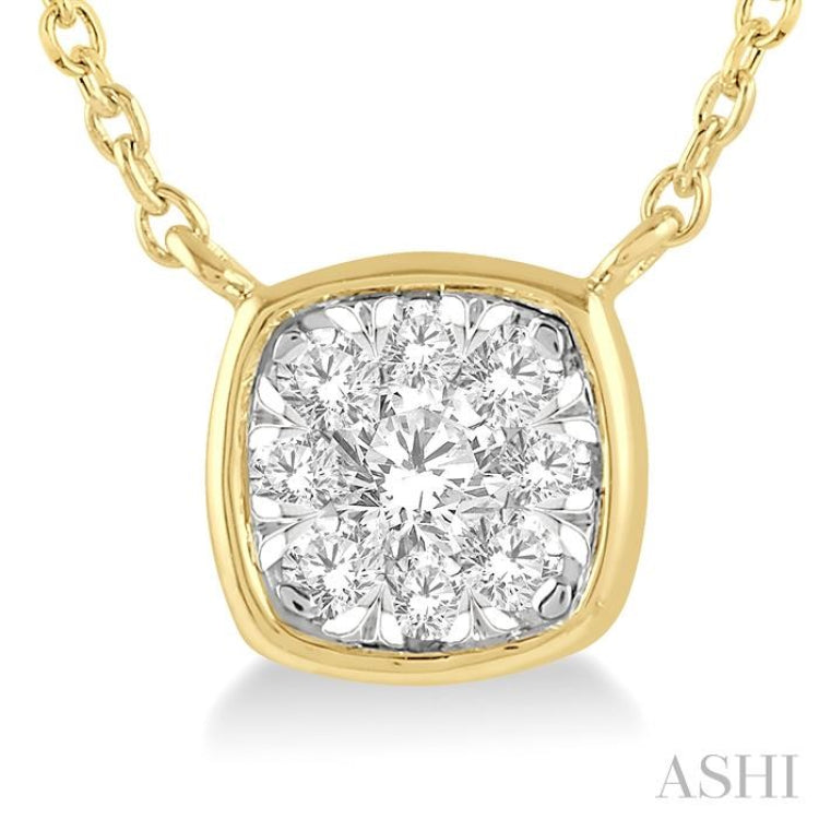 1/6 ctw Cushion Shape Lovebright Diamond Pendant With Chain in 14K Yellow and White Gold