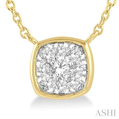 1/6 ctw Cushion Shape Lovebright Diamond Pendant With Chain in 14K Yellow and White Gold
