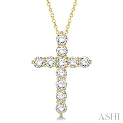 1 1/2 ctw Round Cut Diamond Cross Pendant in 14K Yellow Gold with Chain