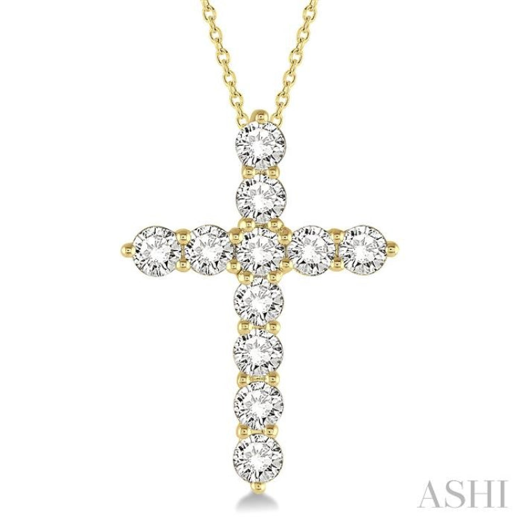 2 ctw Round Cut Diamond Cross Pendant in 14K Yellow Gold with Chain
