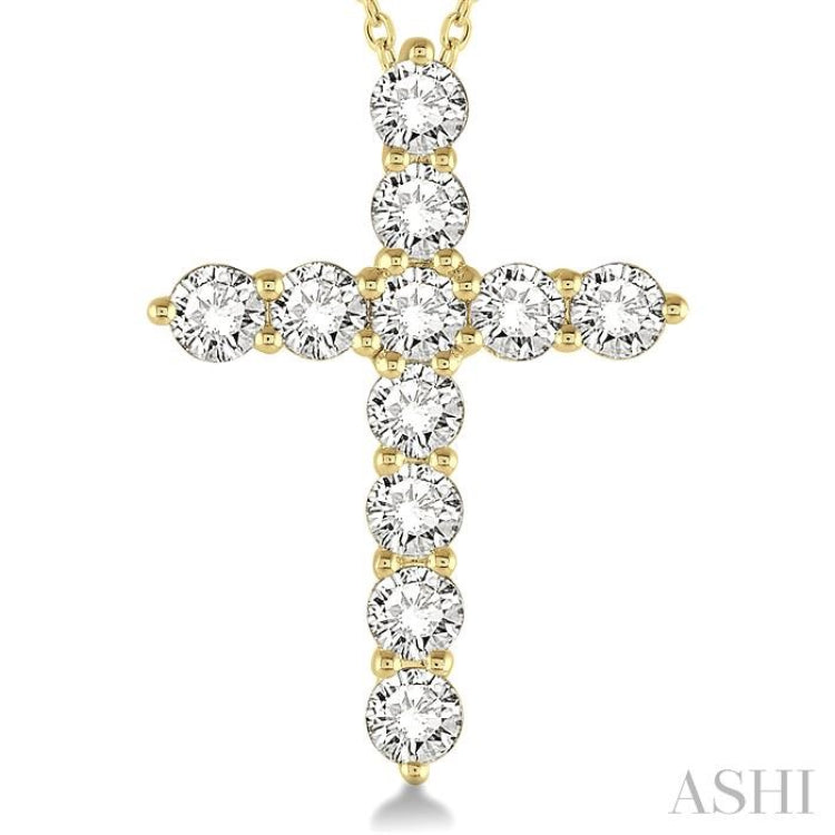 2 ctw Round Cut Diamond Cross Pendant in 14K Yellow Gold with Chain